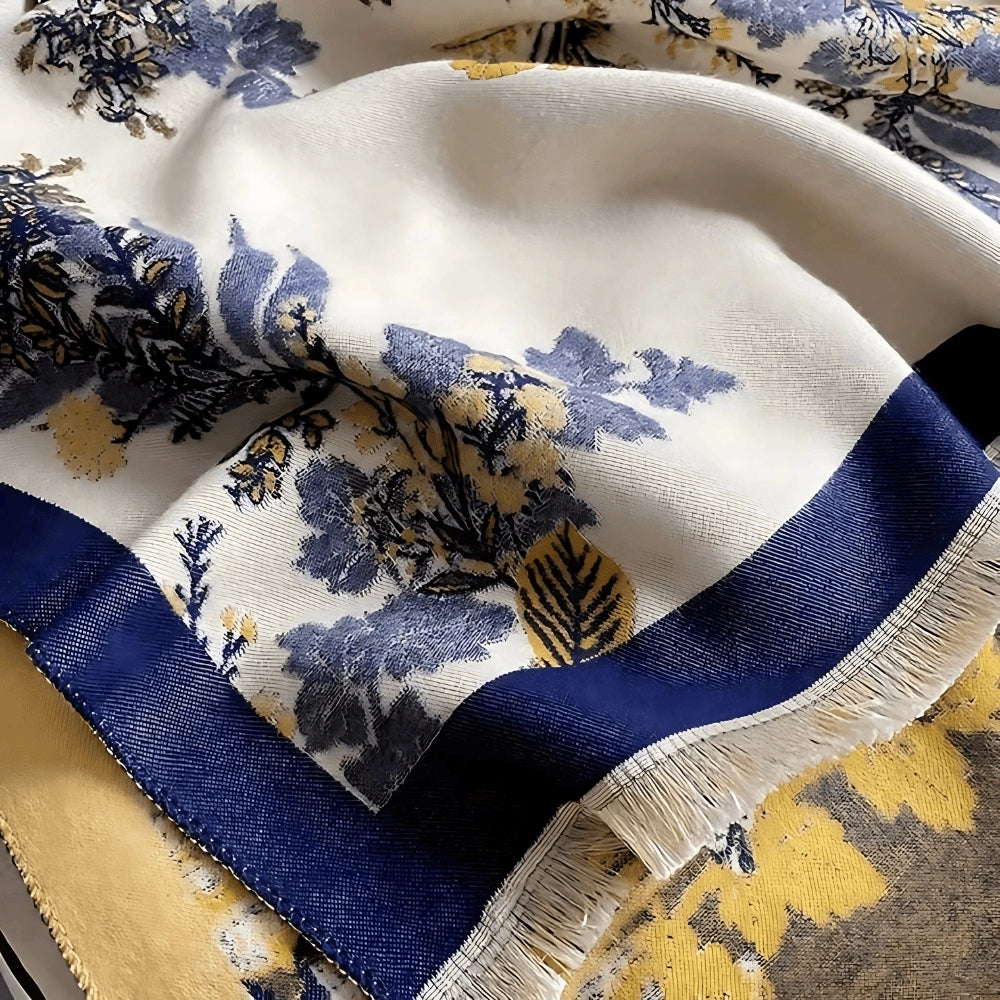 Reversible Floral Jacquard Scarf with Fringe Detail