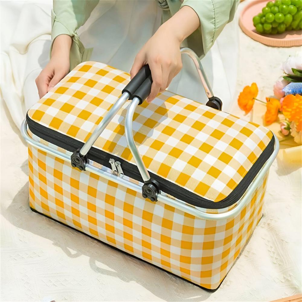 Foldable Insulated Checkered Picnic Basket