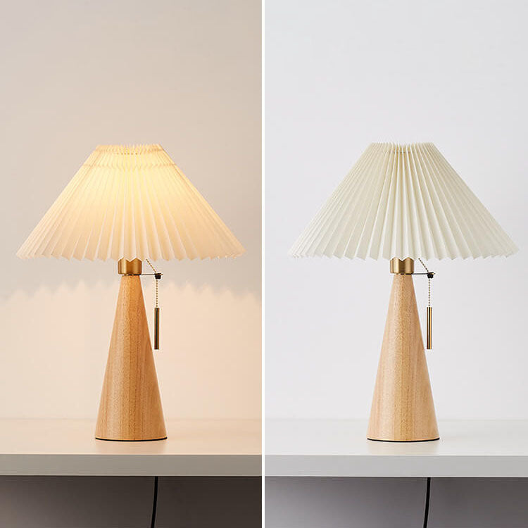 Japanese Minimalist Pleated Table Lamp with Wood Base