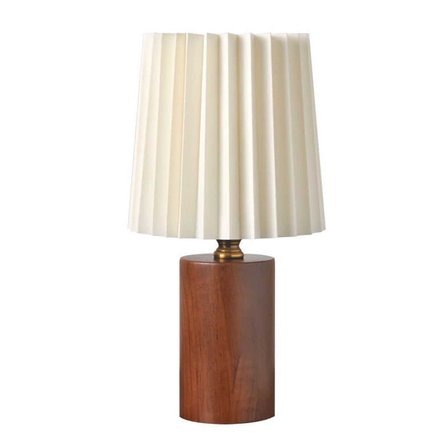 Vintage Korean Pleated Table Lamp with Solid Wood Base