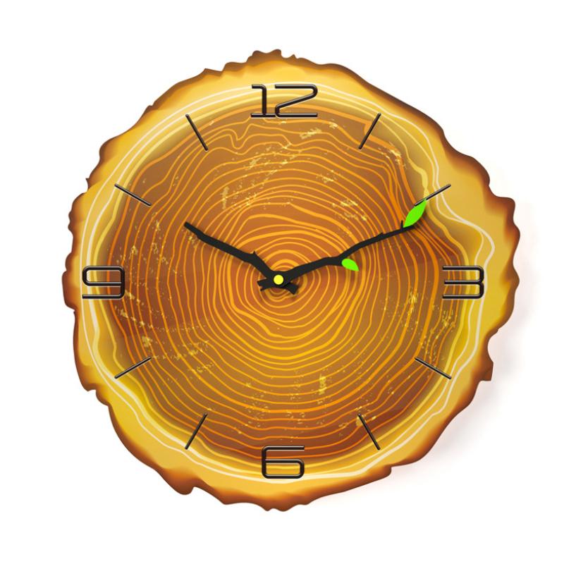 Wooden Annual Rings Wall Clock with Silent Mechanism