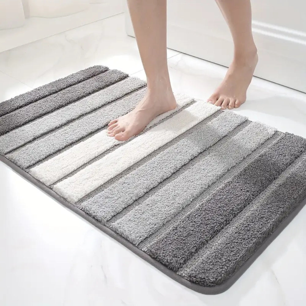 Ultra-Soft Striped Absorbent Bath Mat with Non-Slip Backing