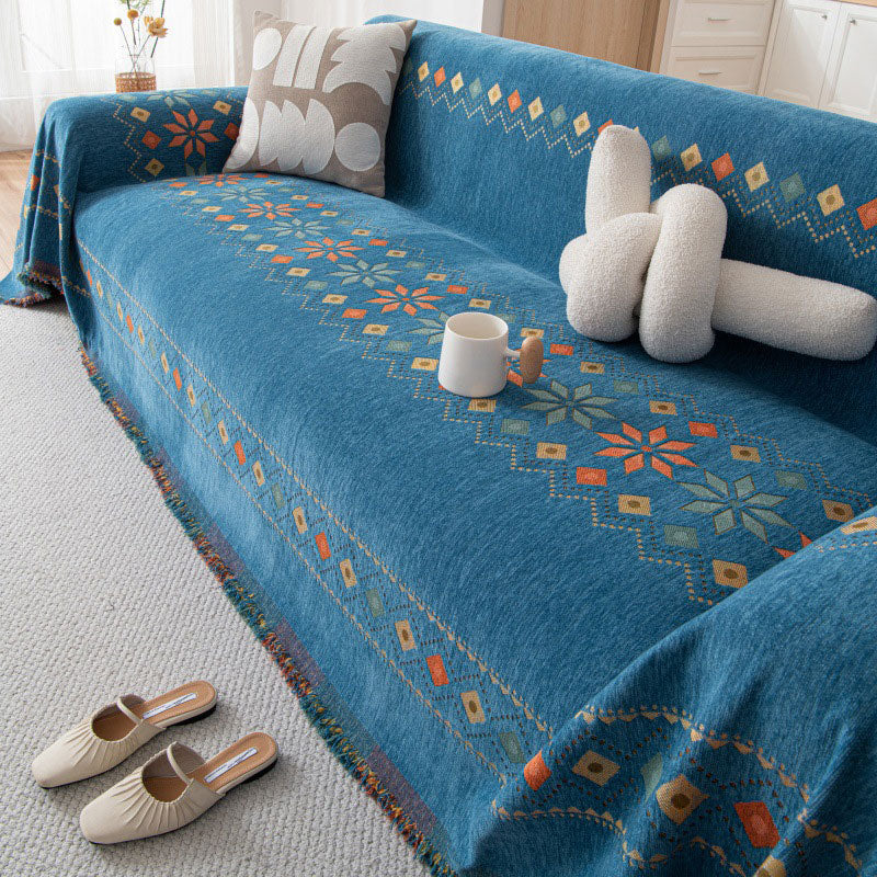 Bohemian Double-Sided Chenille Sofa Cover with Tassels