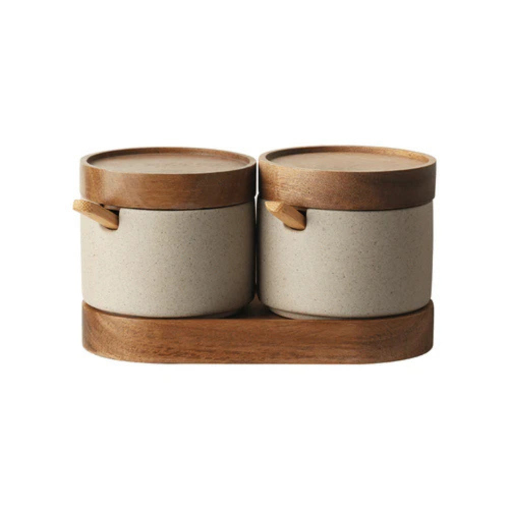Ceramic Seasoning Jar Set with Wooden Lids