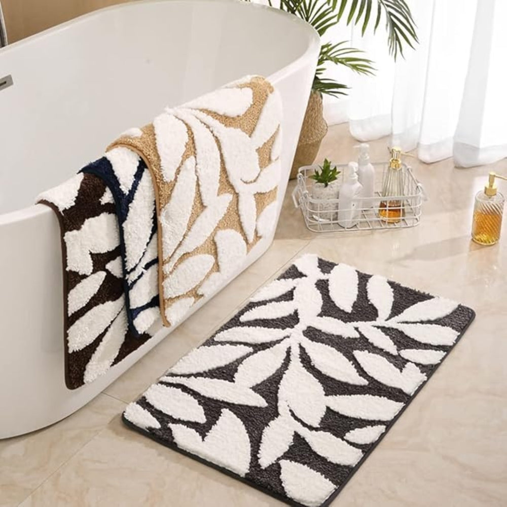 Soft Microfiber Leaf Pattern Bath Mat with Non-Slip Backing
