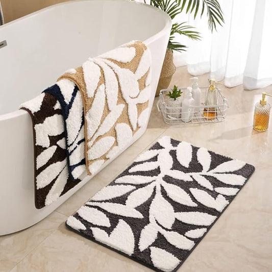 Soft Microfiber Leaf Pattern Bath Mat with Non-Slip Backing
