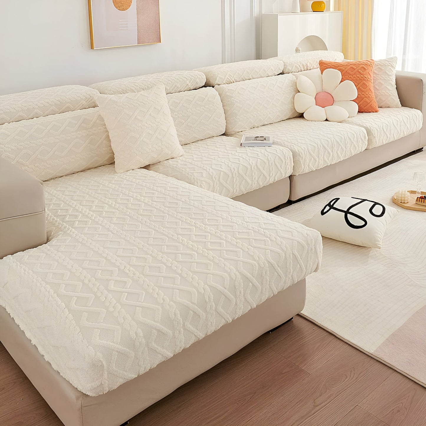Velvet Diamond Pattern Sofa Cover - Stretchy 360° Protection