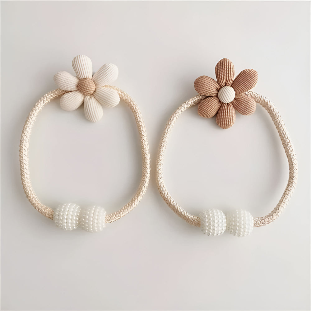 Embroidered Flower Curtain Tiebacks with Pearl Buckle