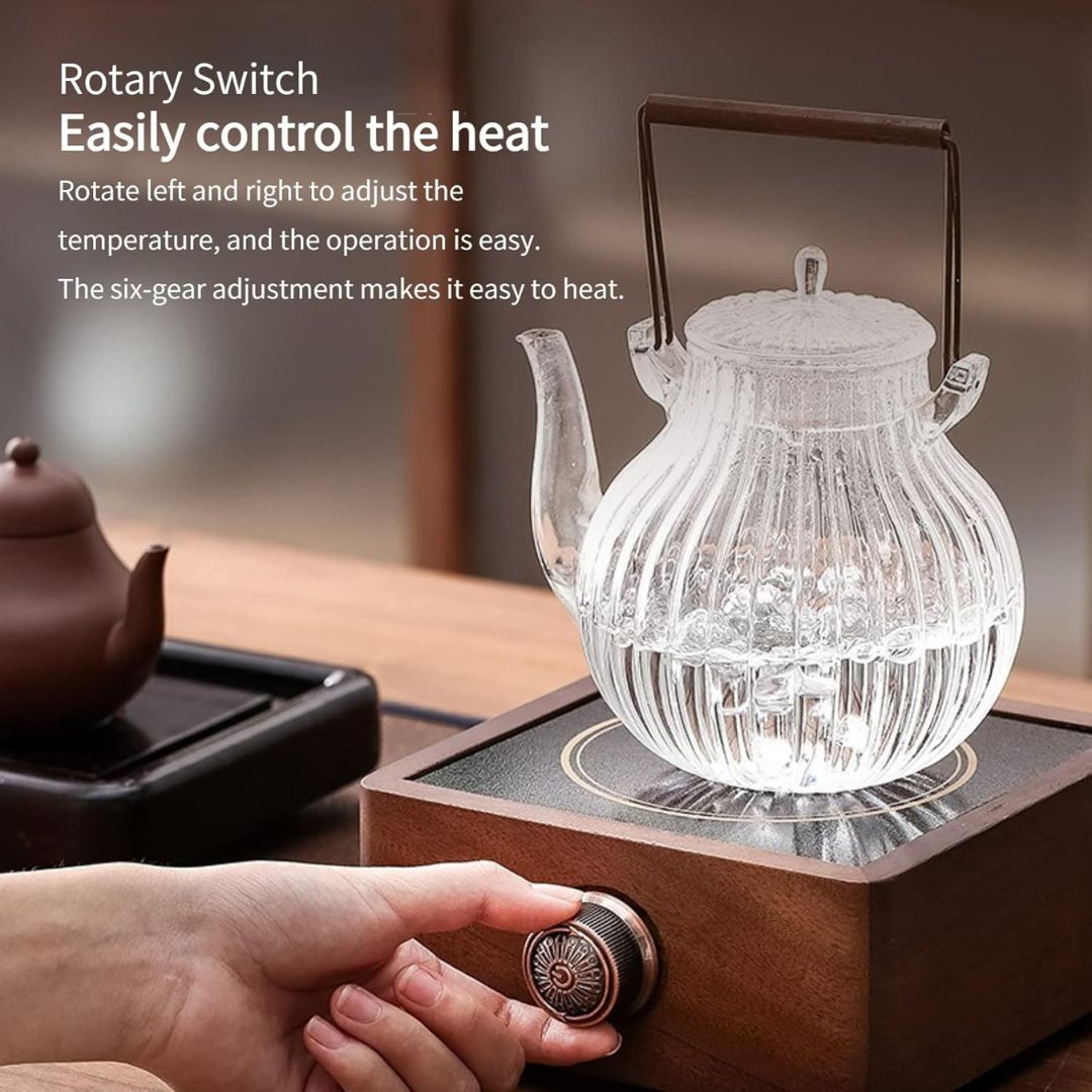 Elegant Walnut Tea Warmer with Adjustable Temperature Control