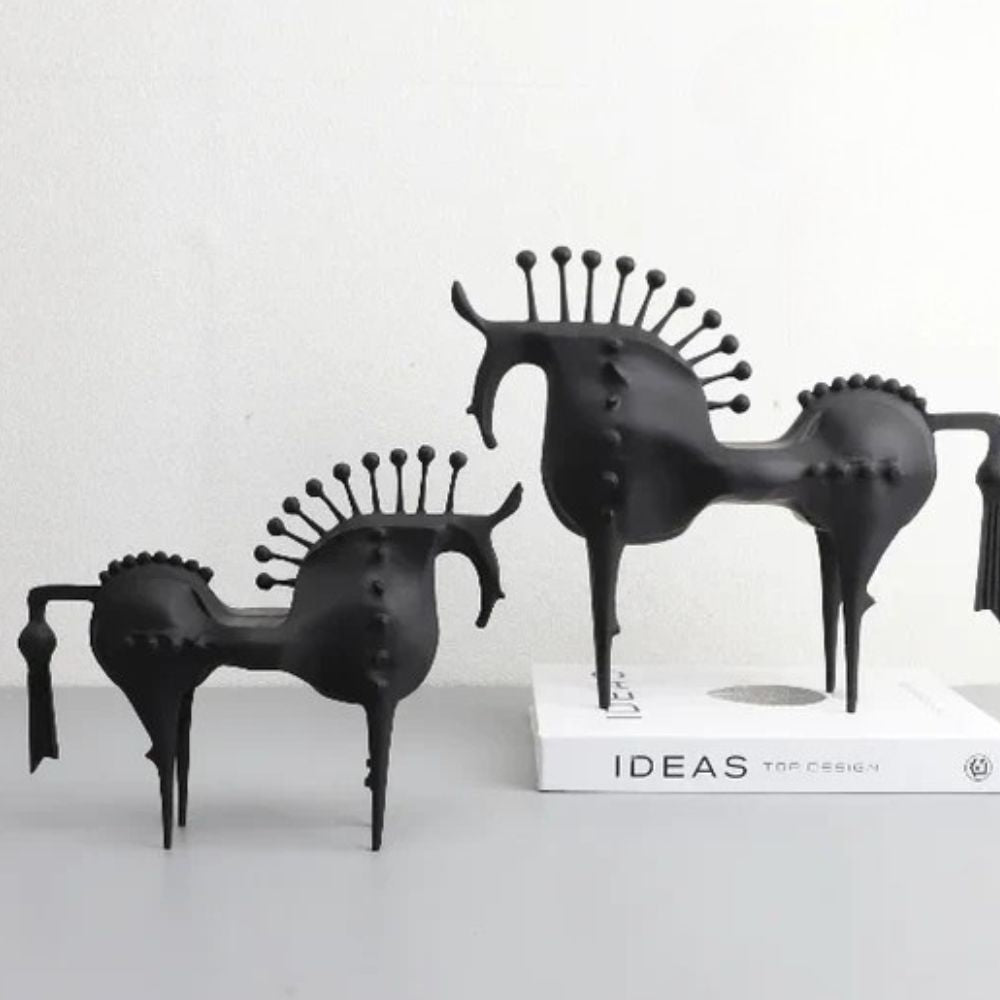 Abstract Black Stallion Metal Sculpture