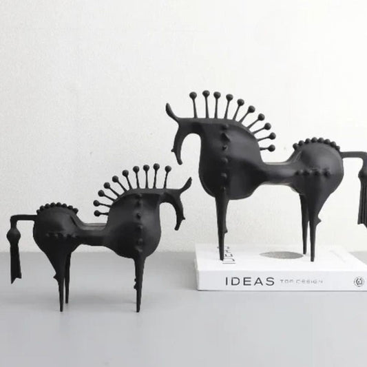 Abstract Black Stallion Metal Sculpture