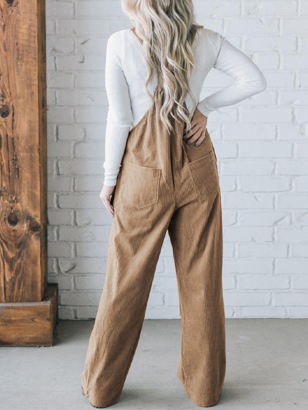 Cozy Ribbed Corduroy Loose Fit Overalls with Adjustable Straps