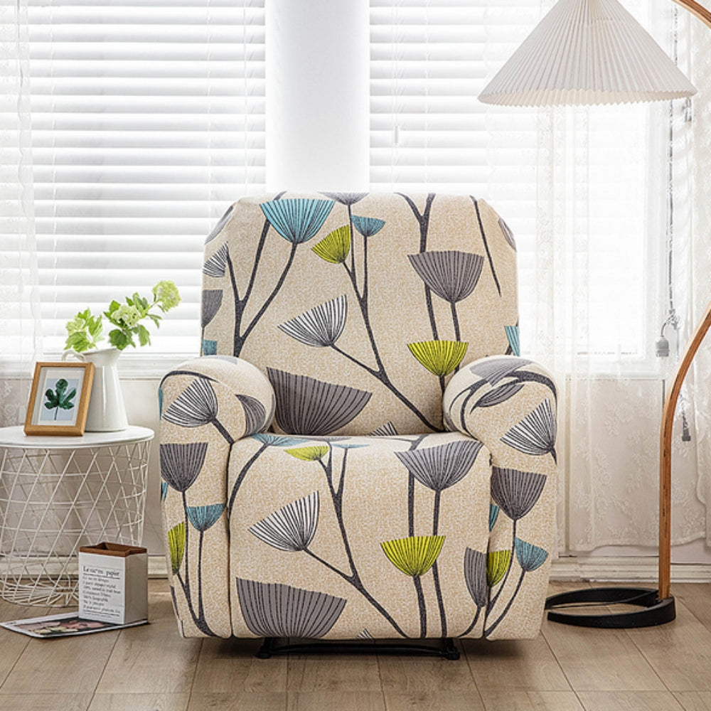 Floral Stretch Recliner Sofa Cover with Side Pockets
