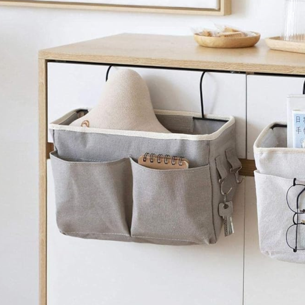 Multi-Pocket Hanging Organizer Bag with Side Hooks