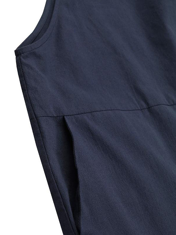 Sleeveless Buttoned Women's Casual Jumpsuit with Pockets
