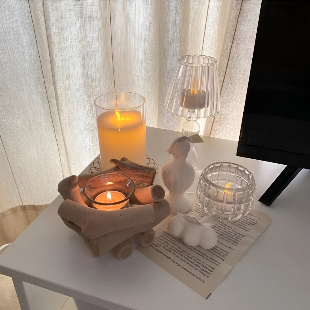 Driftwood Tealight Candle Holder with Glass Insert