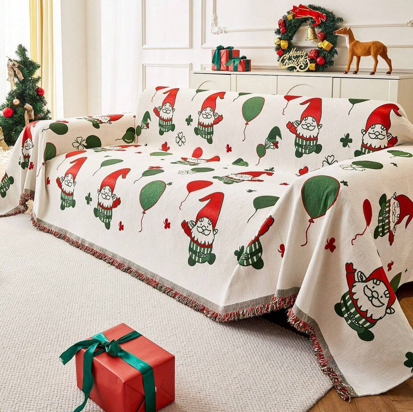 Festive Quilted Christmas Sofa Cover