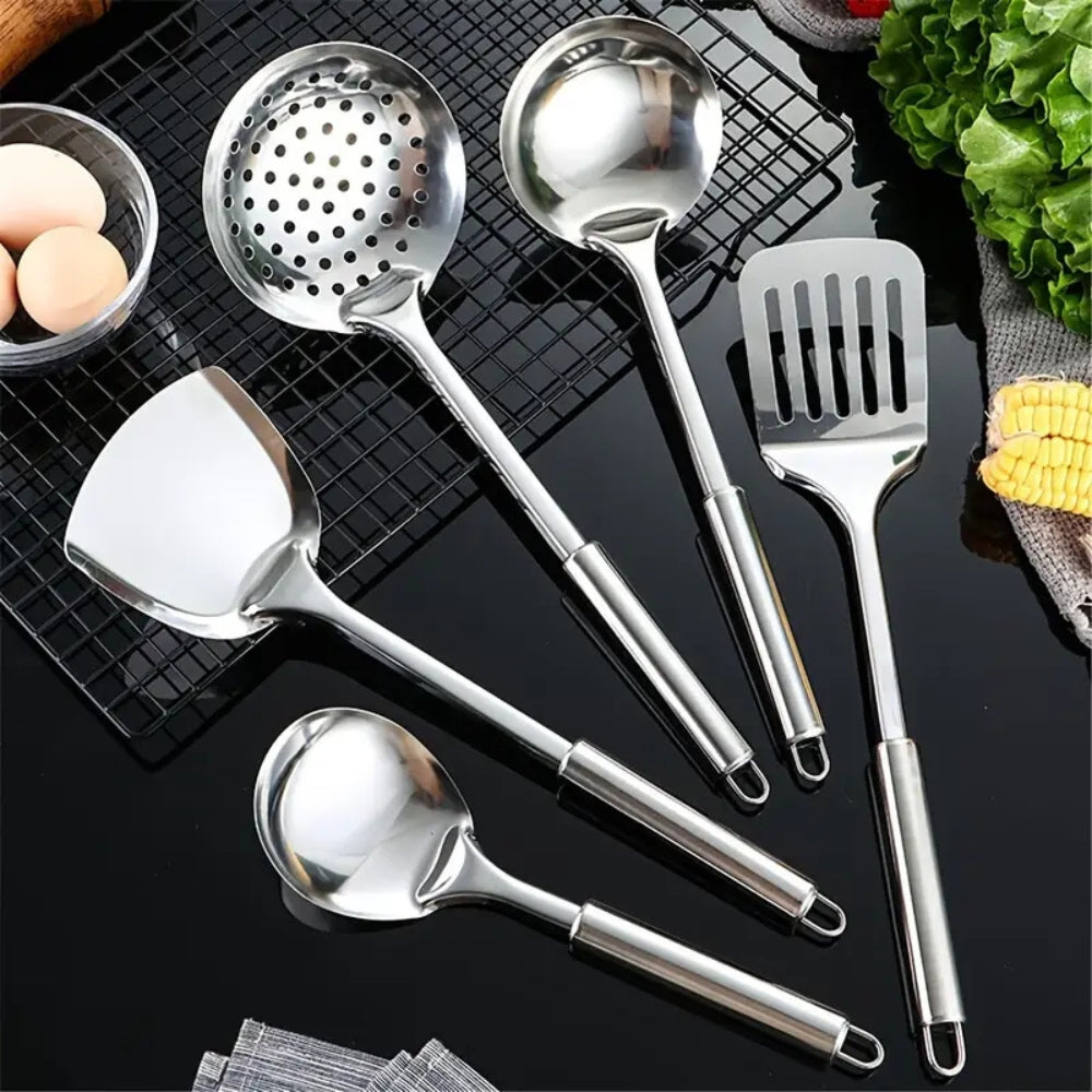 Stainless Steel Cooking Utensil Set with Ergonomic Handles