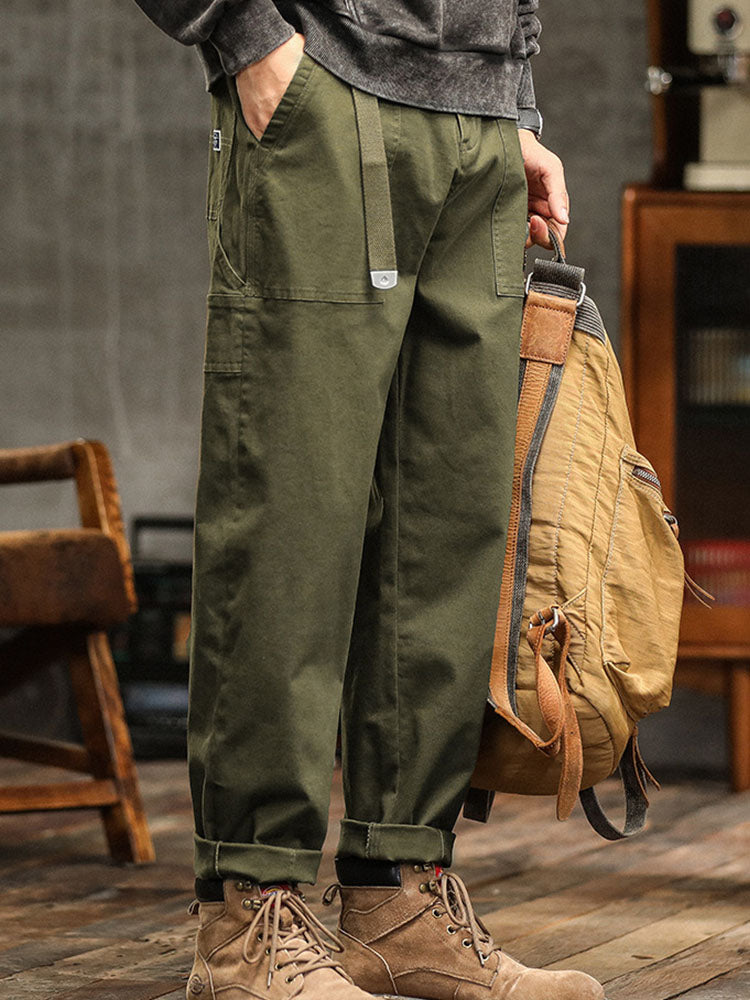 Men's Vintage Utility Pants with Pockets and Belt