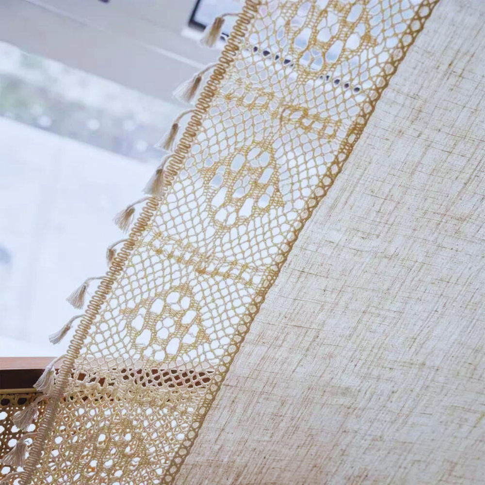 Linen Geometric Tassel Curtain for Rustic Decor