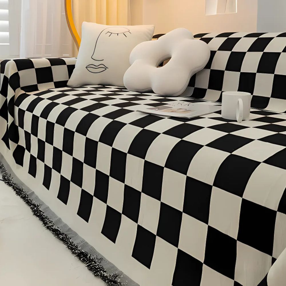Checkerboard Chenille Anti-Scratch Sofa Cover