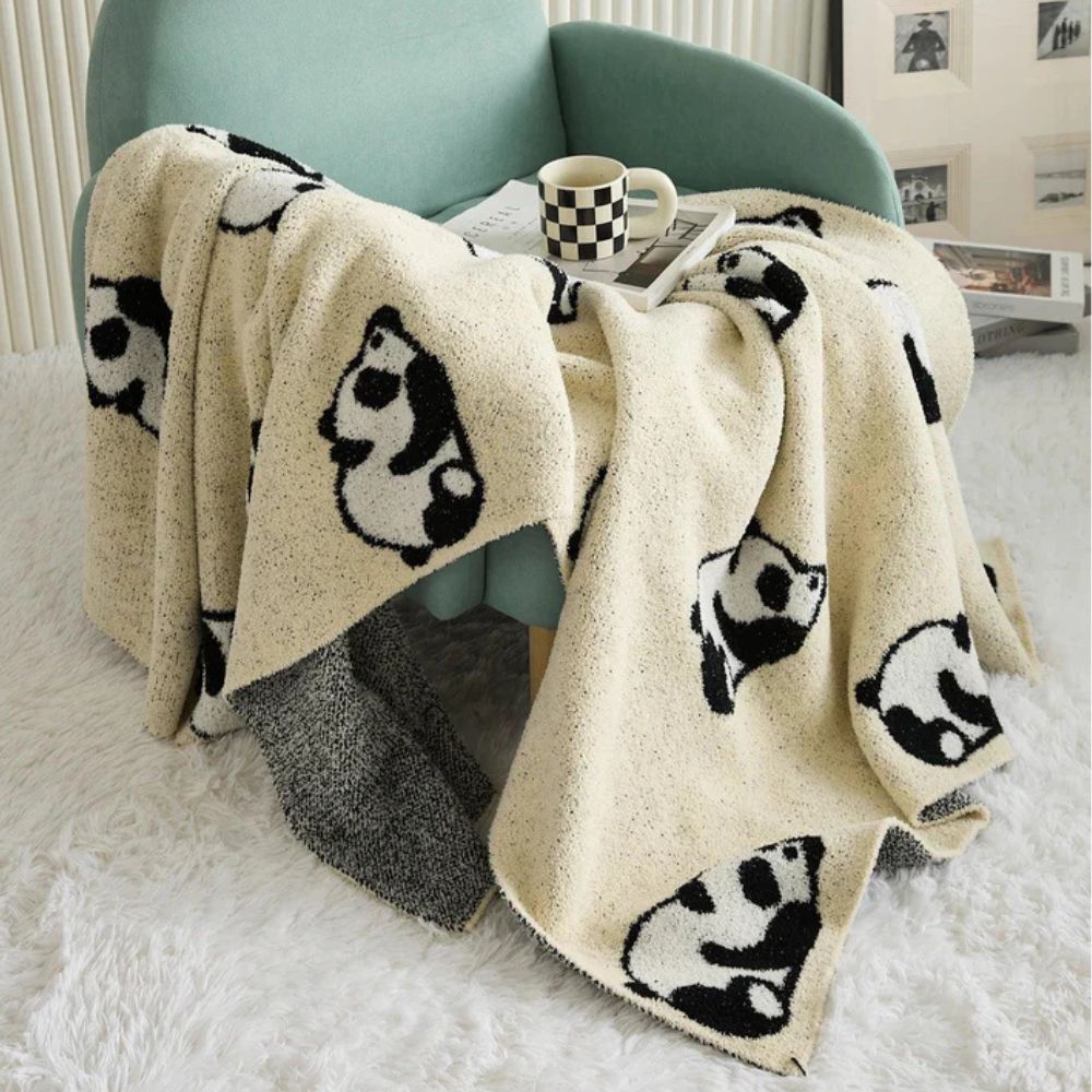 Kawaii Panda Jacquard Knit Blanket