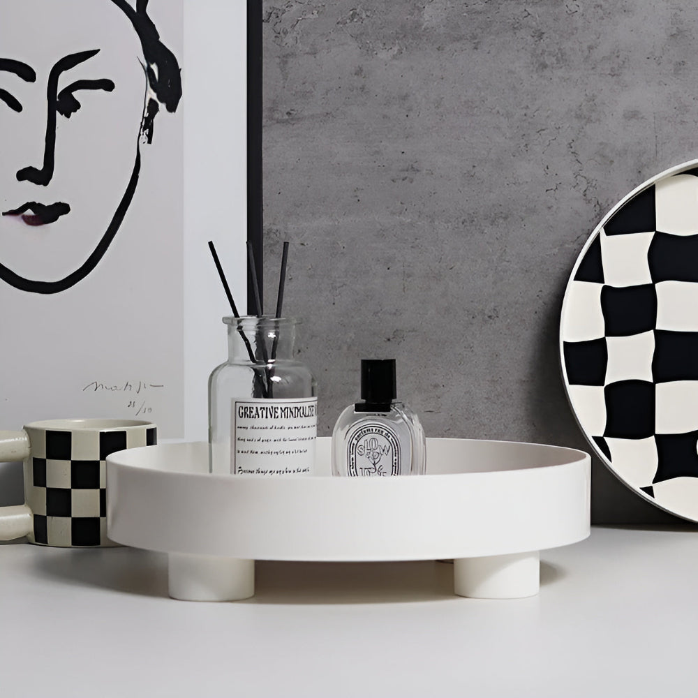 Round Checkerboard Storage Tray for Organizing Essentials