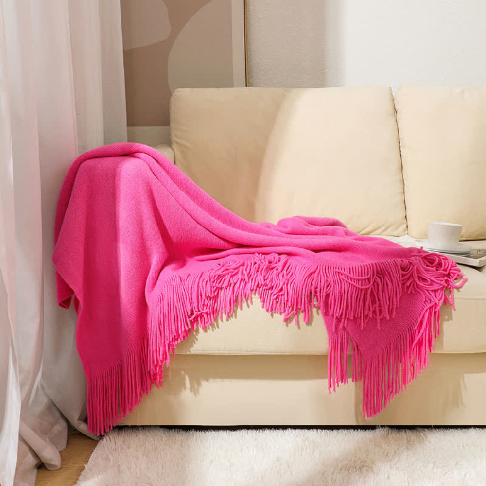 Chunky Knit Tassel Throw Blanket