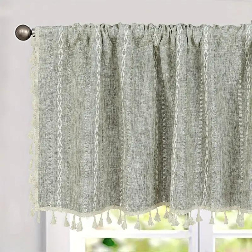 Boho Cotton Linen Kitchen Curtains with Tassels