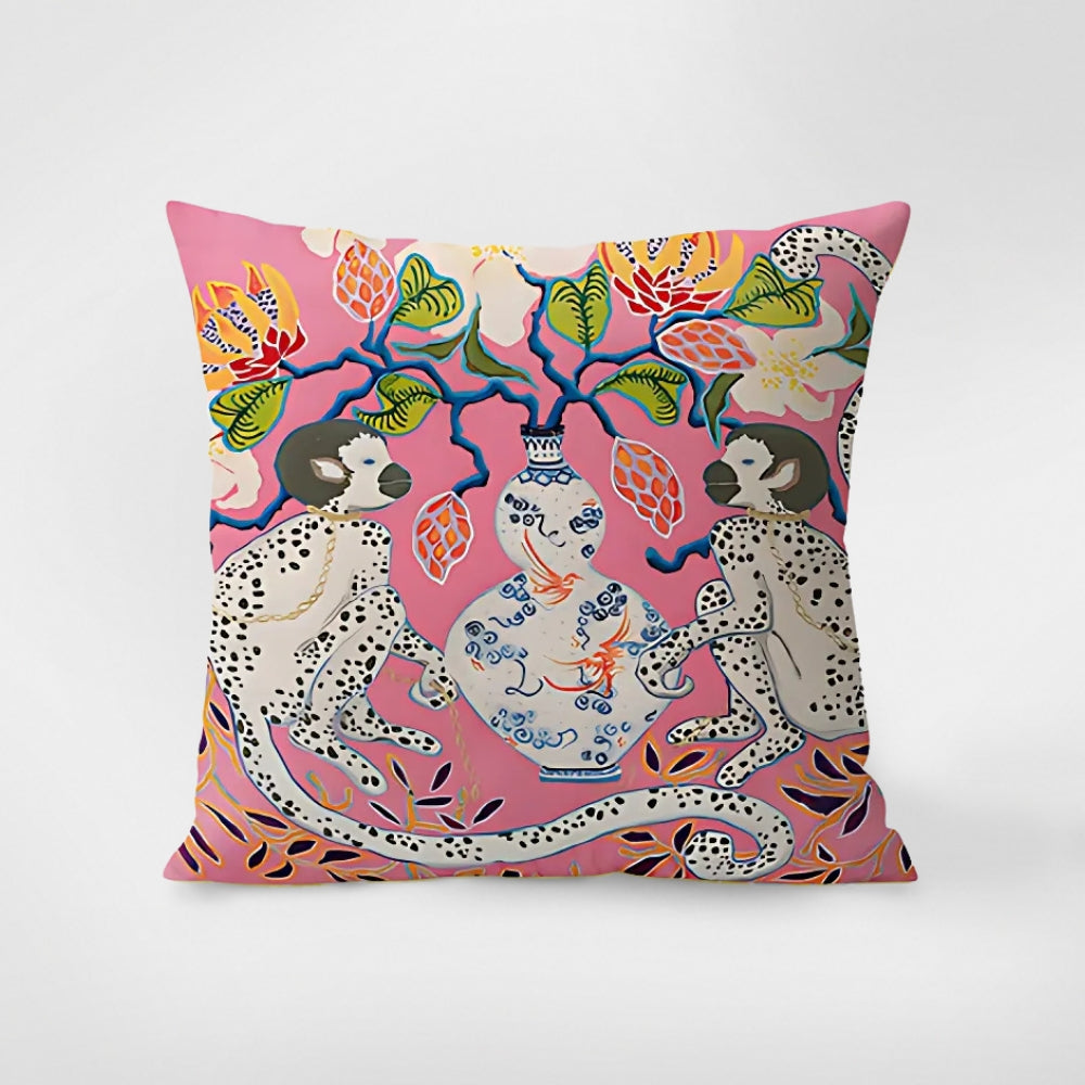 Zebra Print Tapestry Cushion Cover with Botanical Accents