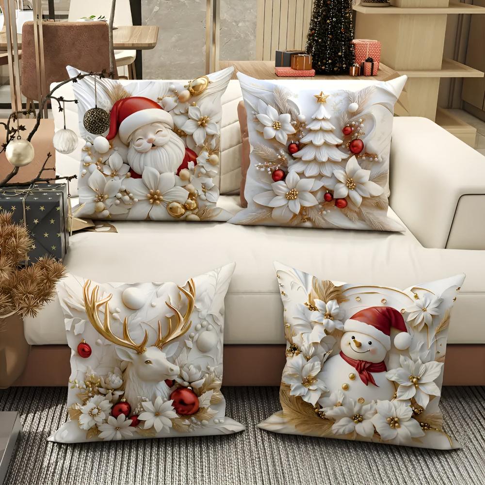 Christmas Velvet Cushion Covers Set of 4 with Holiday Designs