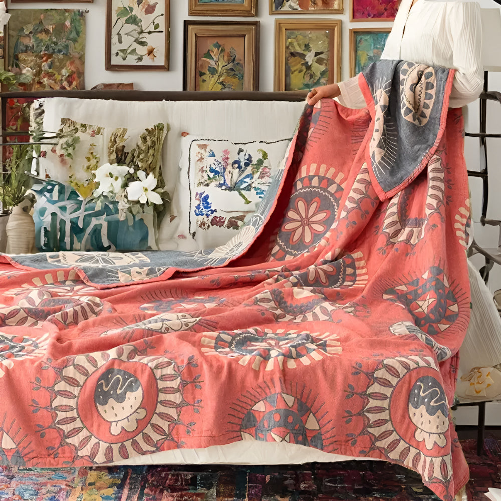 Radiant Circles Cotton Blanket - Eco-Friendly Mandala Design