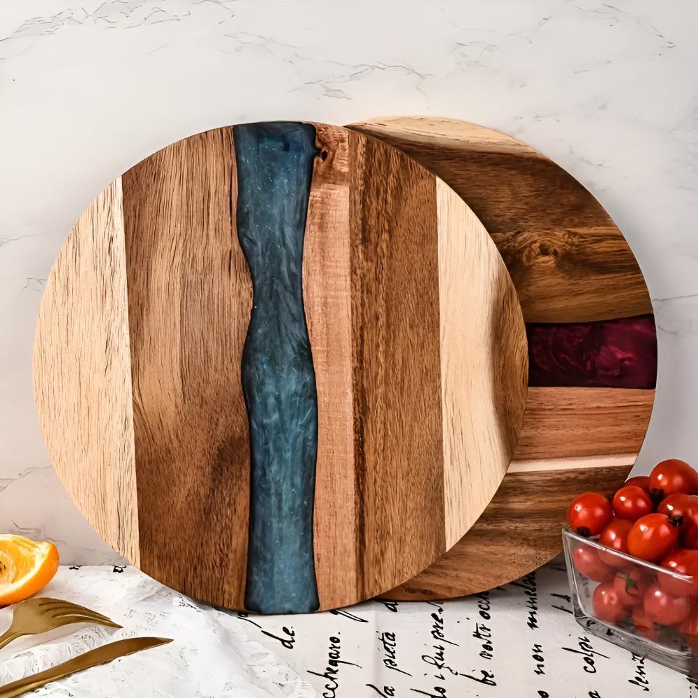 Round Acacia Wood Chopping Board with Epoxy Resin Design