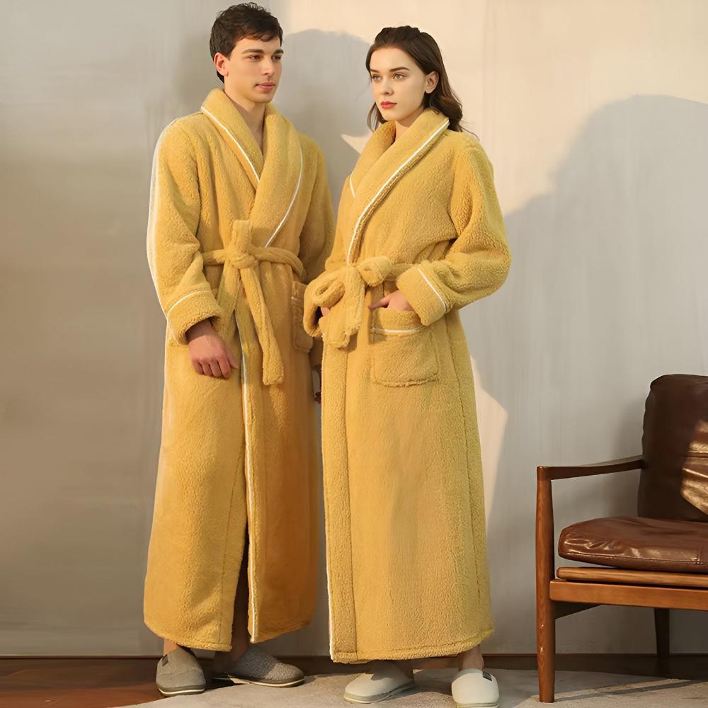 Coral Fleece Shawl Collar Bathrobe with Pockets