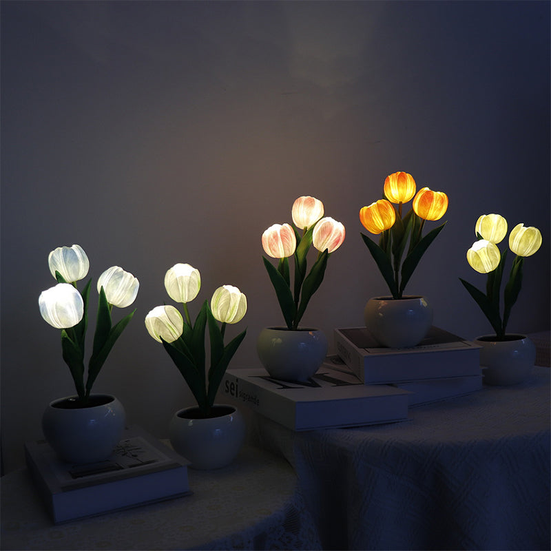 LED Tulip Nightstand Lamp - Ceramic Flower Table Light