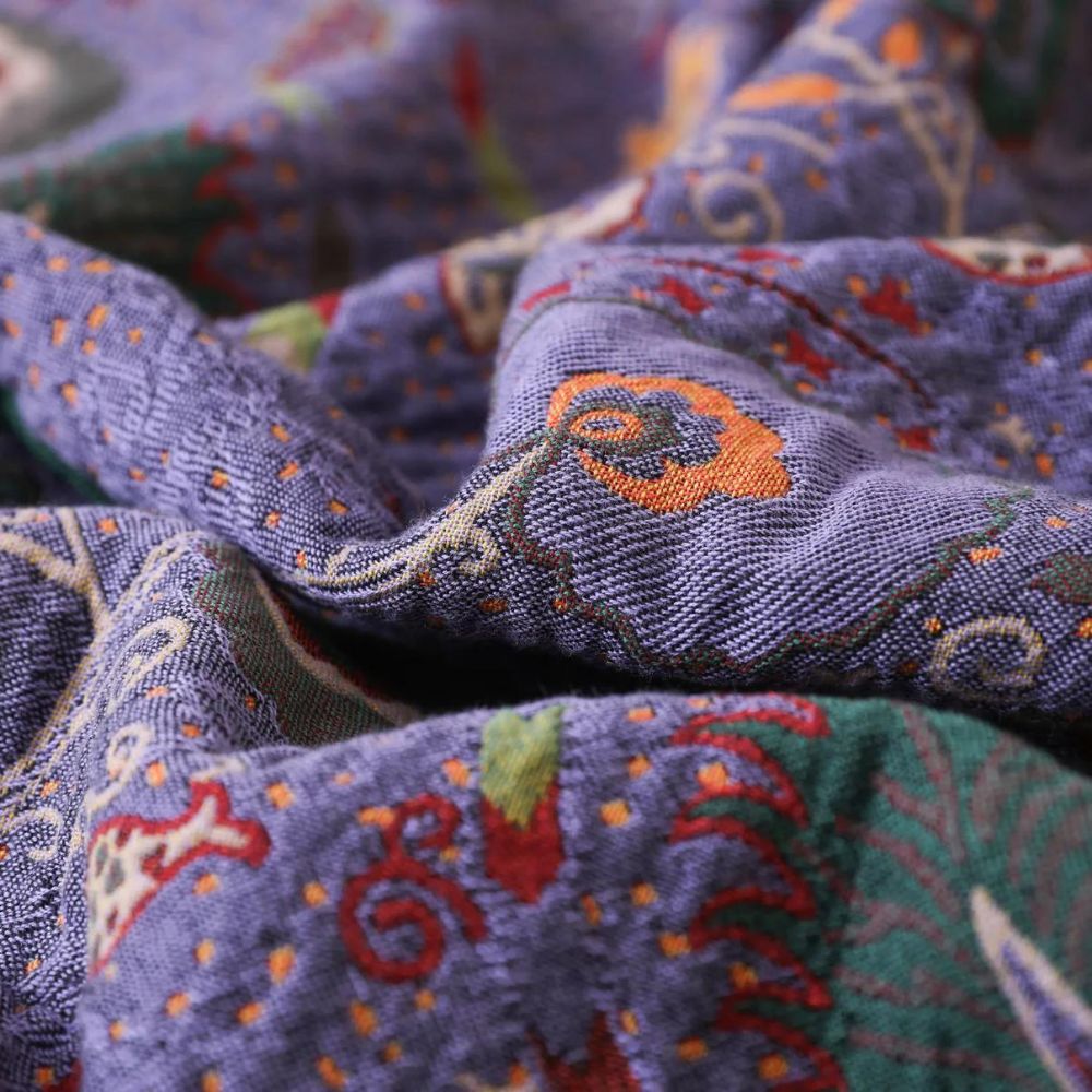 Peacock Pattern Cotton Tassel Throw Blanket