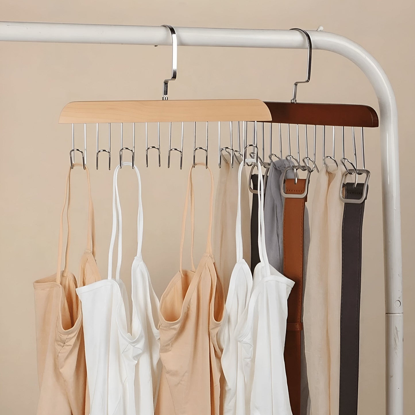 360° Rotating Wood Space Saver Rack with 8 Hooks