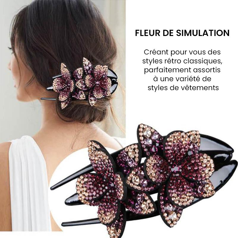 Double Flower Rhinestone Hairpin for Elegant Hairstyles
