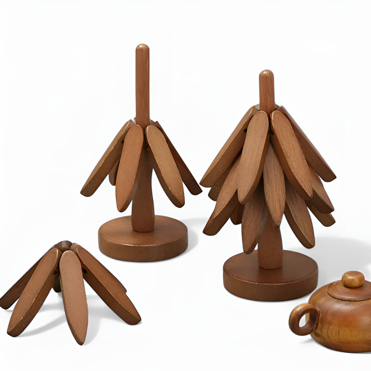 Foldable Black Walnut Wooden Trivet Set
