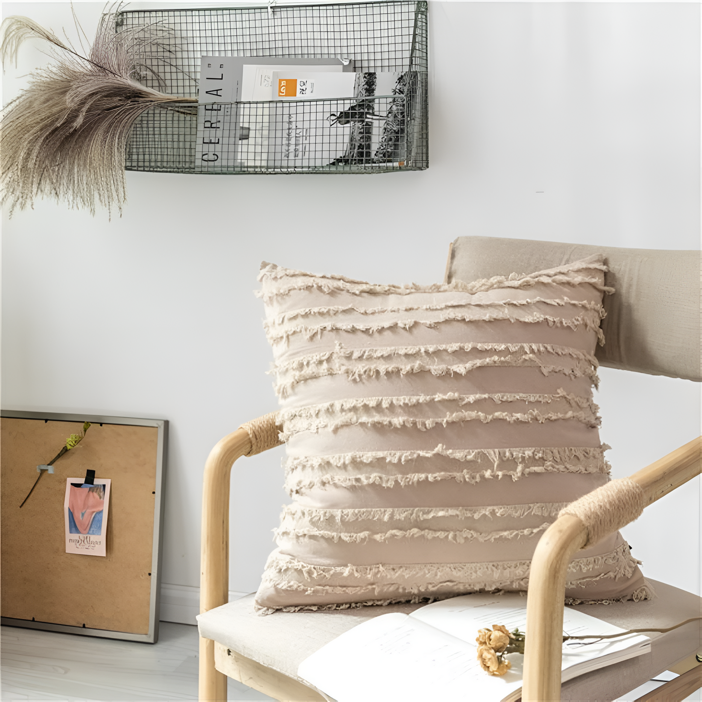 Bohemian Fringe Cushion Cover with Geometric Embroidery