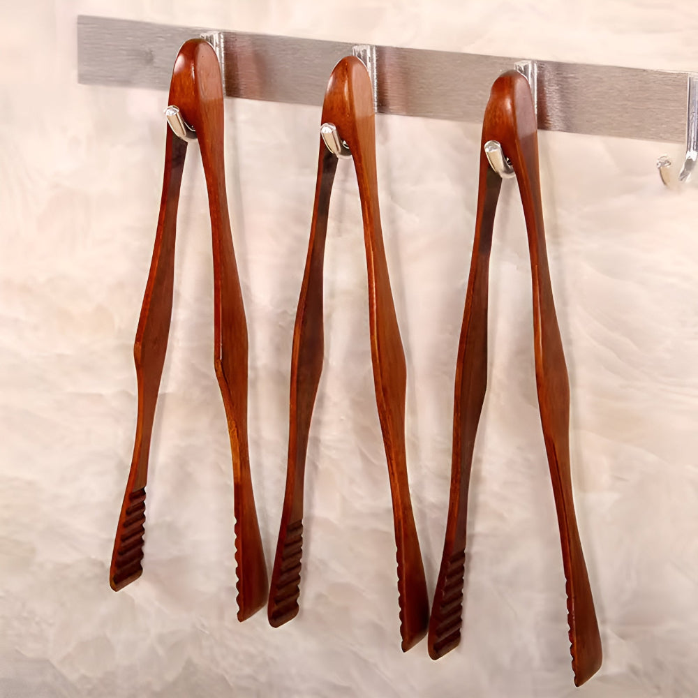 Heat-Resistant Wooden Kitchen Tongs for BBQ and Baking