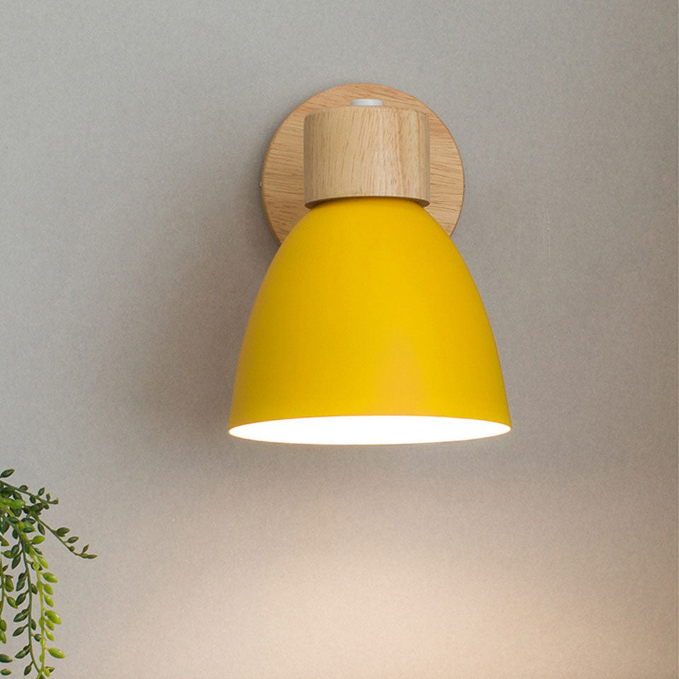 Modern Macaron Wall Light with Natural Wood Accent