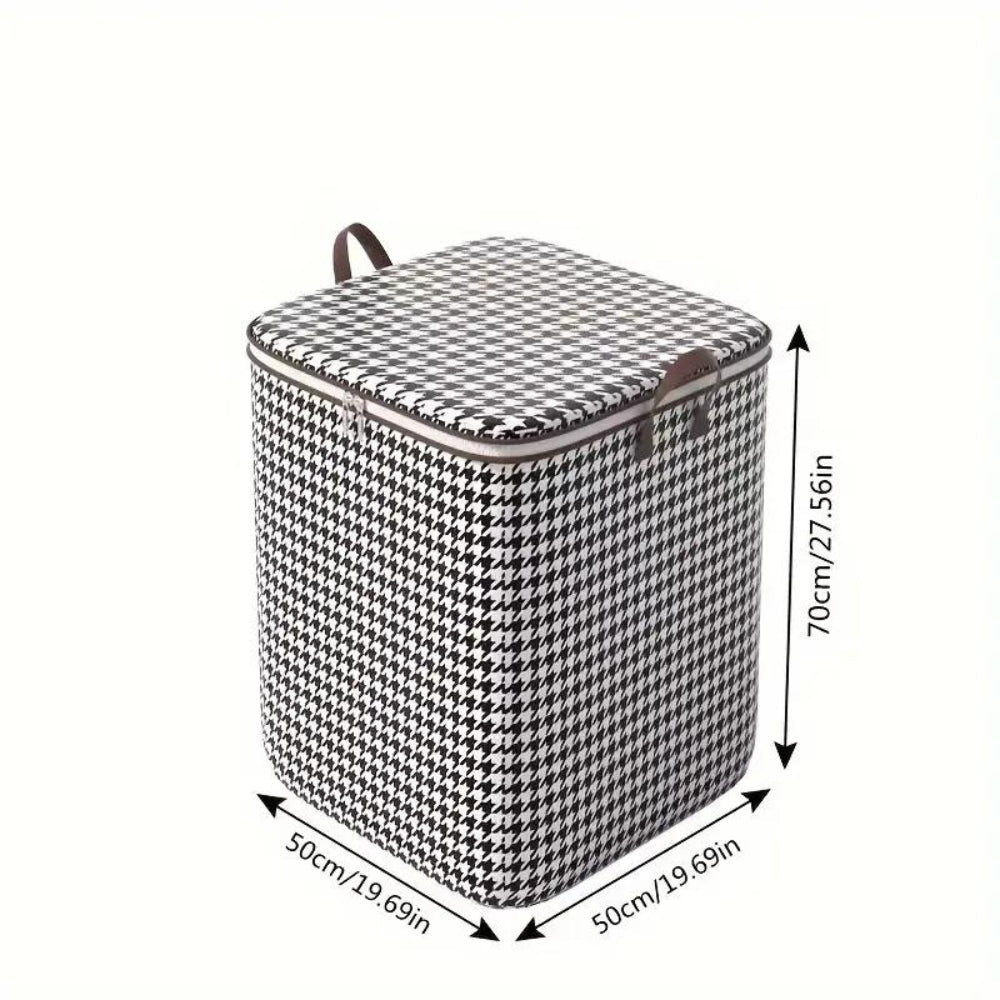 Houndstooth Collapsible Storage Box with Zipper Closure
