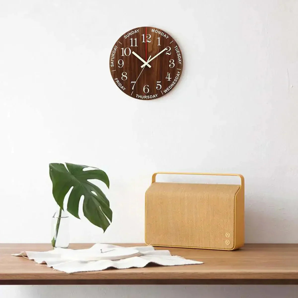 Silent Wooden Wall Clock with Illuminated Numbers - Nordic Style Night Light