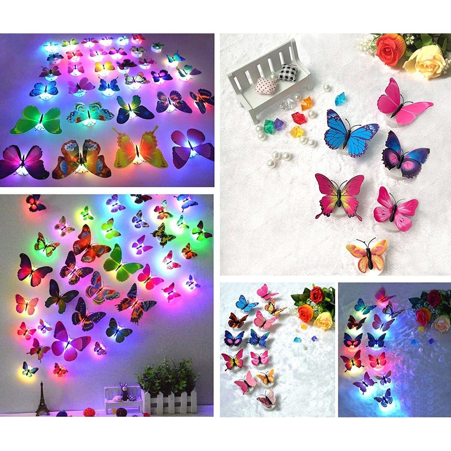 LED 3D Butterfly Night Light with Color Changing Modes - 12 Pack