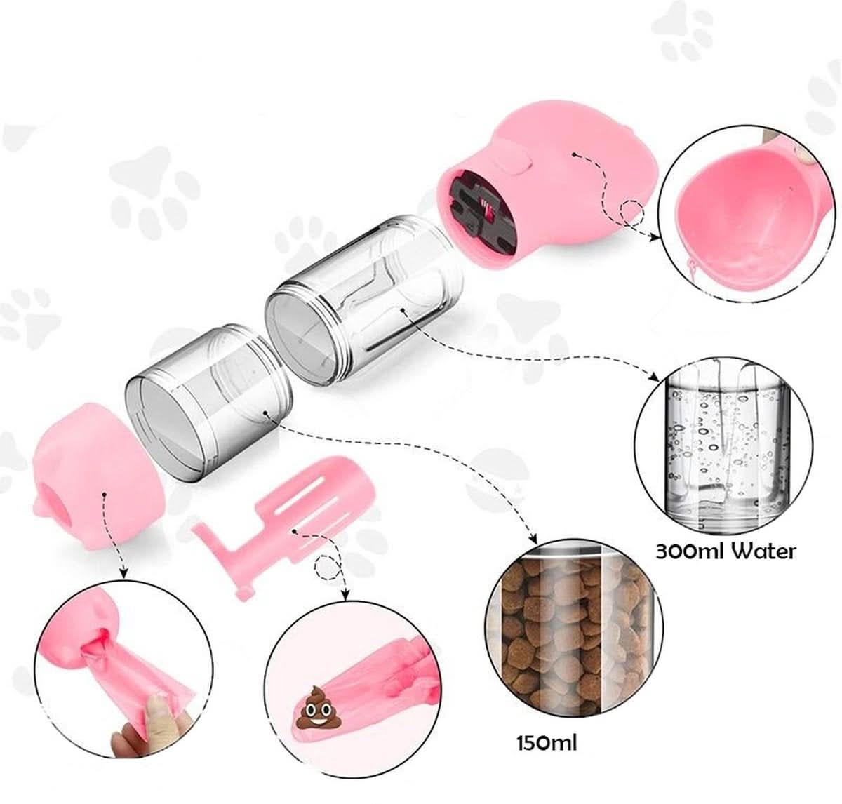 2-in-1 Dog Water and Food Bottle with Waste Bag Holder