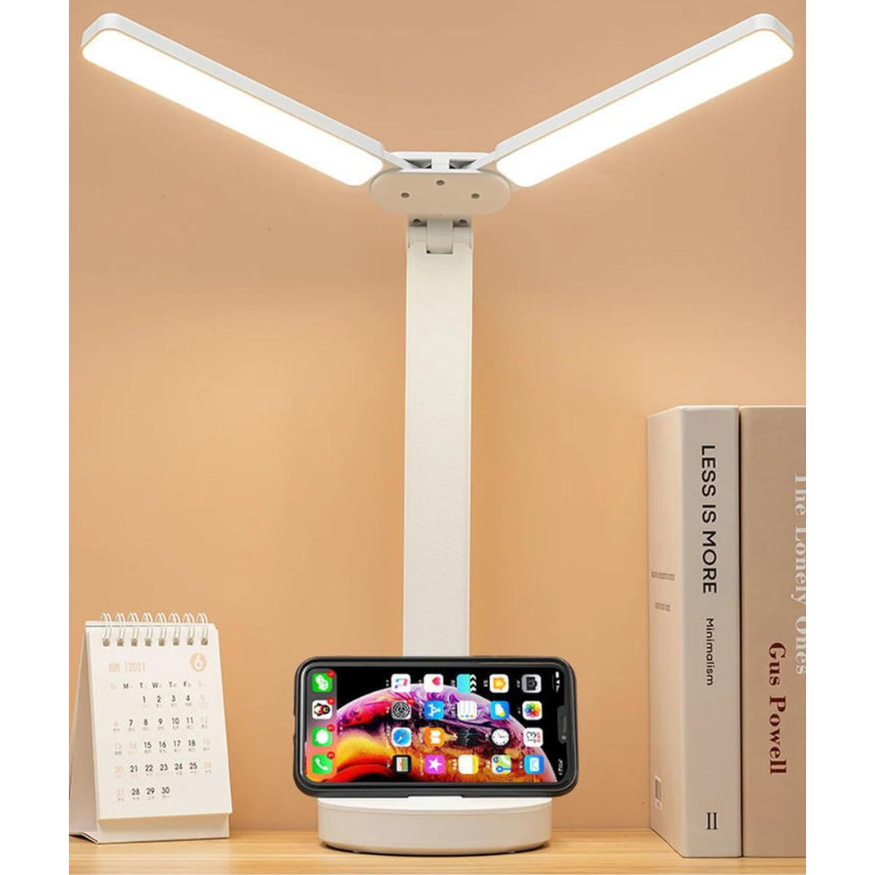 Adjustable Rechargeable LED Desk Lamp with Touch Dimmer and Phone Holder