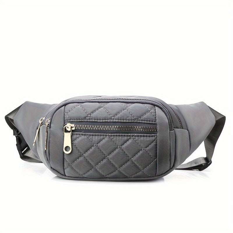 Lightweight Quilted Hip Bag for Women with Double Zippers