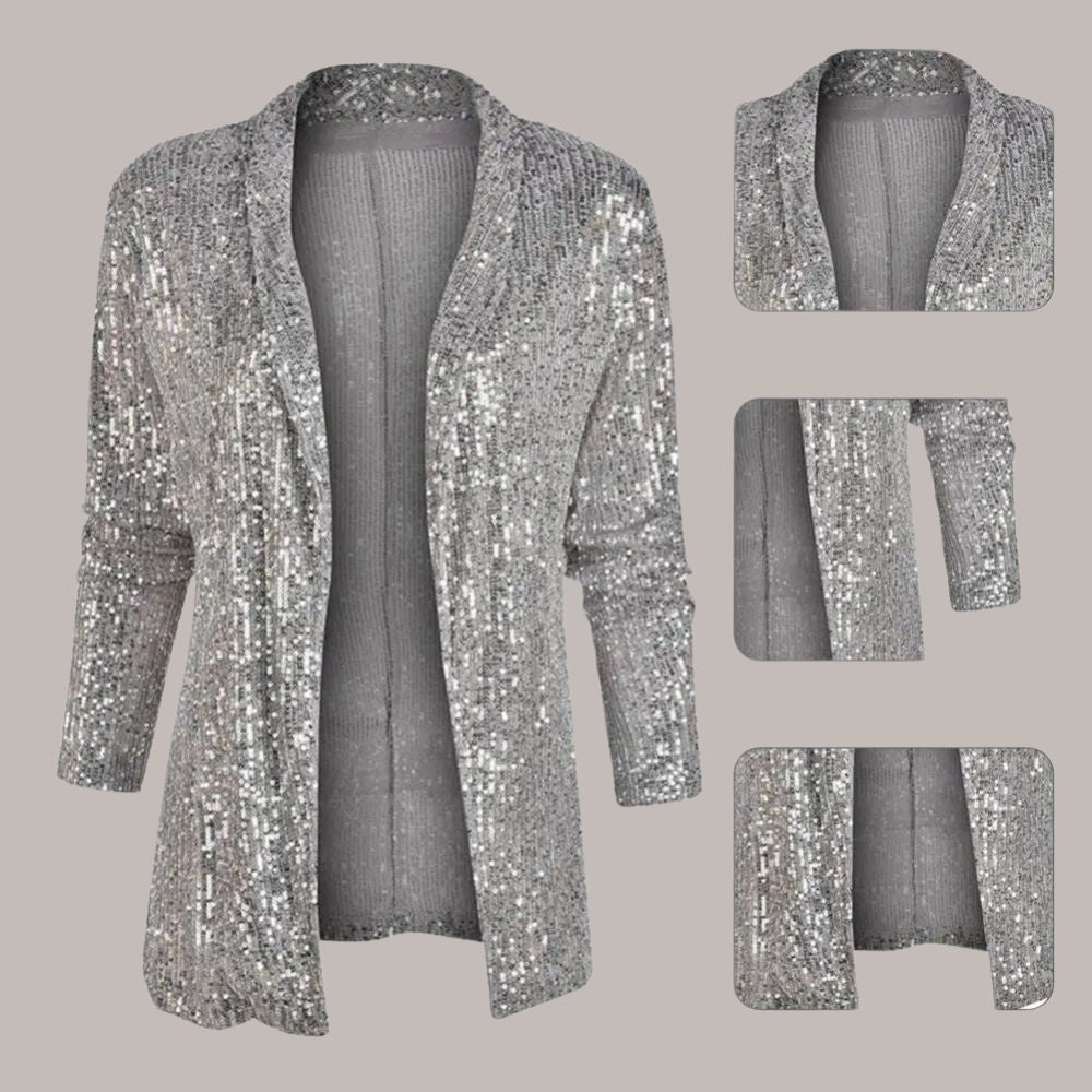 Elegant Women's Open Front Blazer with Subtle Sequins
