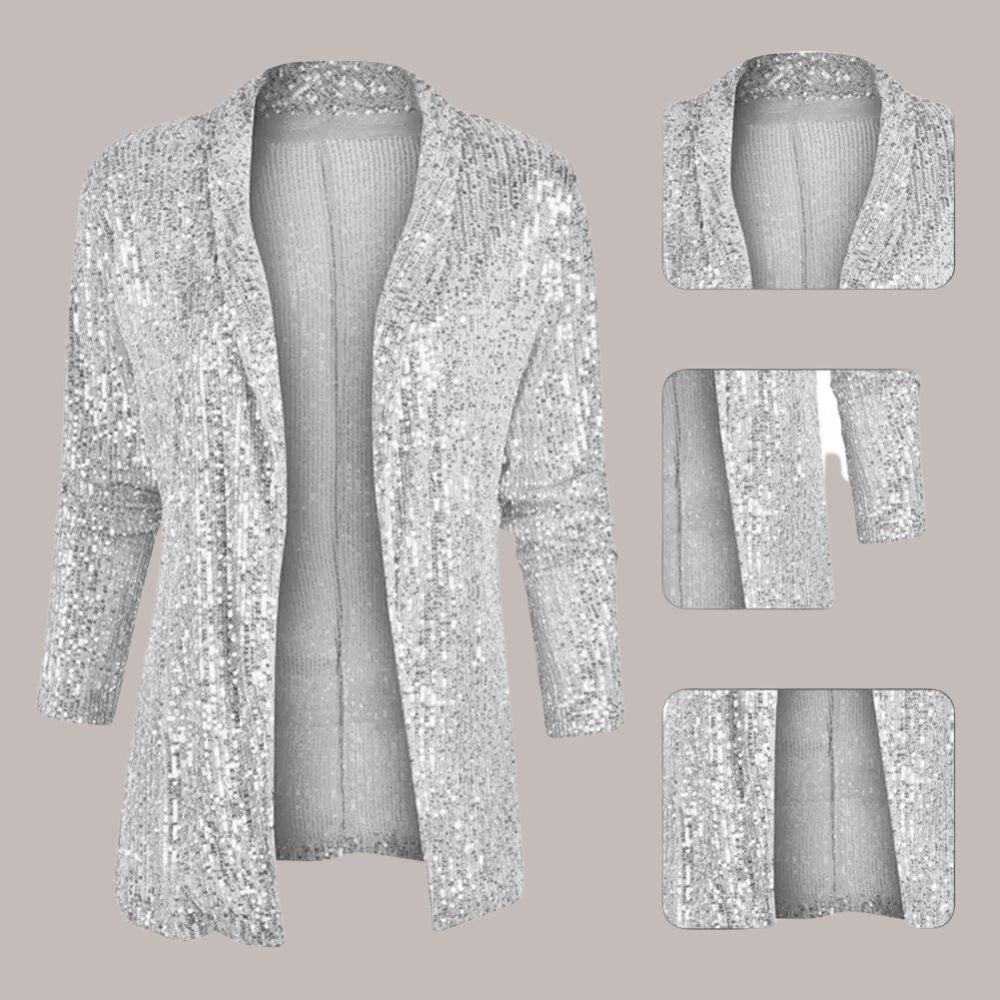 Elegant Women's Open Front Blazer with Subtle Sequins